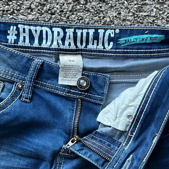 Y2K Hydraulic Bailey Jeans Womens 10 Blue Low Rise Babydoll Embroidered Denim - Picture 4 of 7